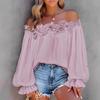 Women's Casual Off-shoulder Ruffled Sleeves Solid Color Loose Large Size T-shirt Clothes Sale