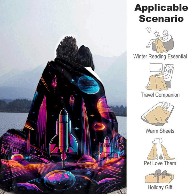 1pc Planet Printing Lightweight Flannel Blanket, Comfortable and Warm Blanket, for Camping Sofa Bed and Couch Office, in All Seasons