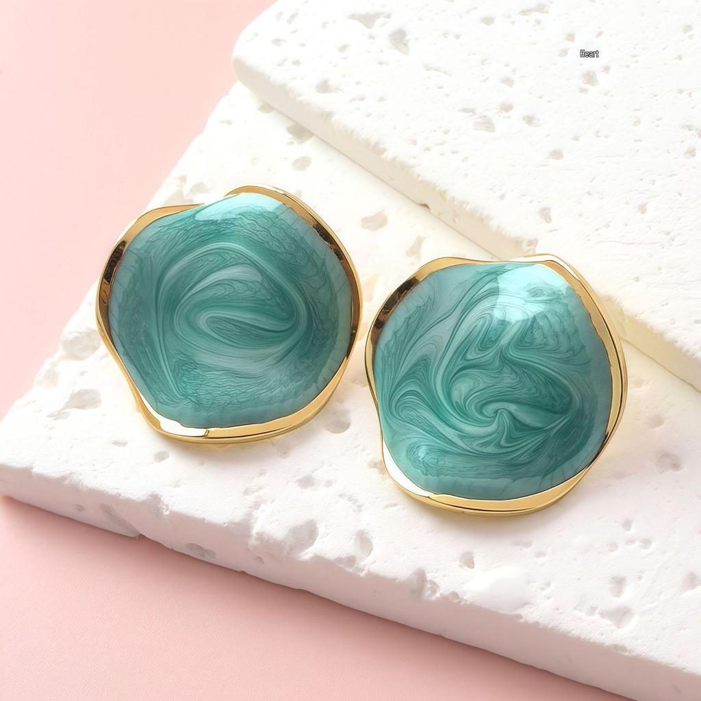 French INS Niche High-End Irregular Round Color Glaze Earrings for Women - Stainless Steel Studs