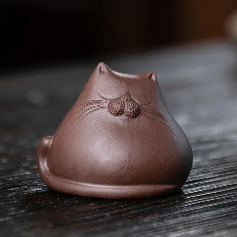 Purple Sand Tea Pet Cat Decoration Tea Set and Tea Set Accessories Chinese Handmade Mini Table Decoration