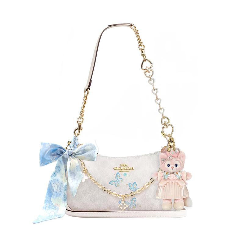 

COACH shoulder bag [Customized bag] Teri 25 brand micro-label detachable strap bow silk scarf extension chain printed Peace of mind basic model білий