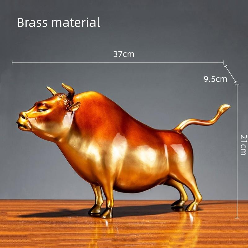 Simulation Animal Sculpture Brass Ornaments Golden Ox Cattle Bull Resin Sculpture Copper Figurines Home Decoration Accessories