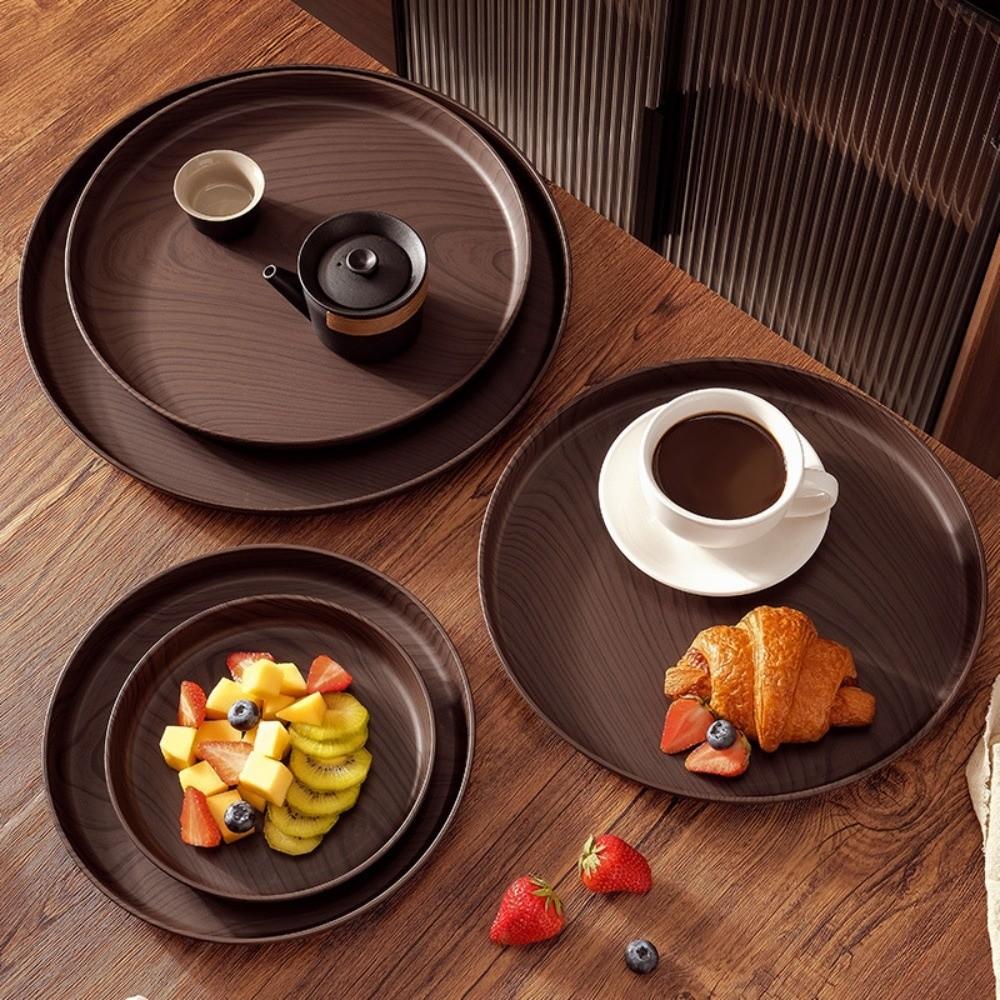 20/26/32/38cm Imitation Wooden Tray Round Shape Food Tray Imitation Wooden Serving Tray  Home Use