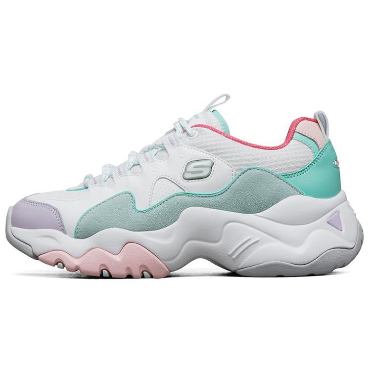 Skechers DLites 3.0 Round Toe Lace-Up Breathable Lightweight Low-Top Casual Shoes Women sneaker Pink Green 149105-WMNT 38