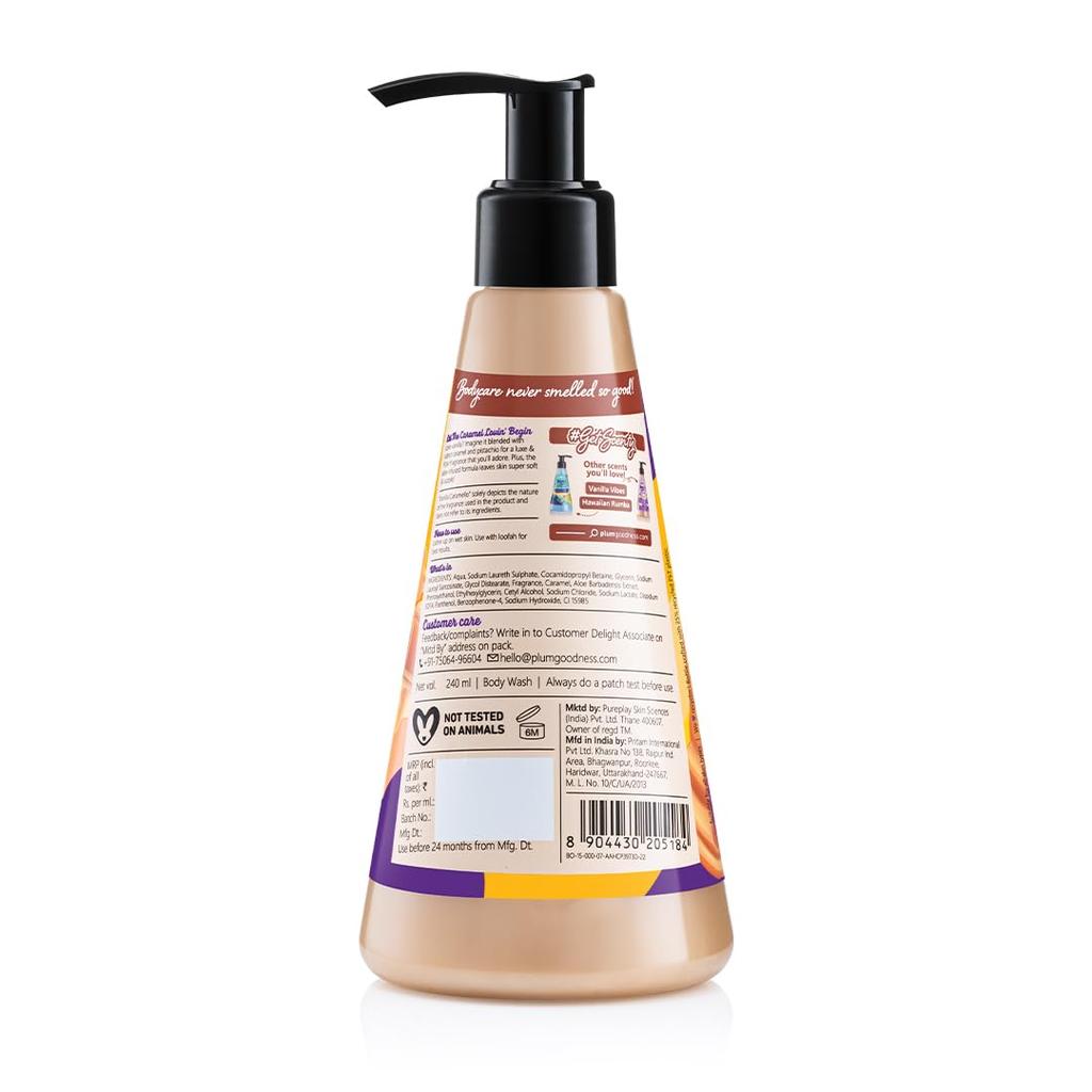 Plum BodyLovin Vaniglia Caramello Bagnoschiuma Gel Doccia Cremoso Per Donne Profumo Quotidiano al Caramello Pelle Morbida e Liscia 240 ml