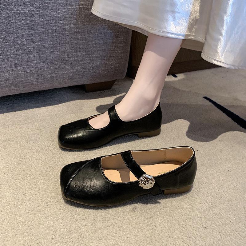 Silver Velcro single shoes retro square head 2025 summer new Mary Jane shoes women's low heel with skirt grandma shoes