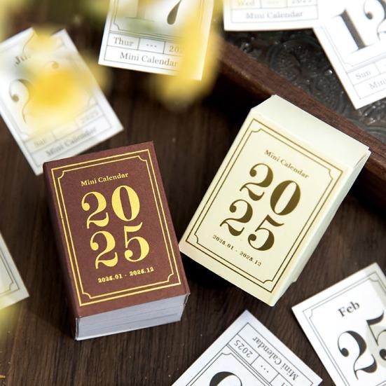 2025 Desk Calendar Mini Book Shape Compact Portable Retro Calendar Thick Paper