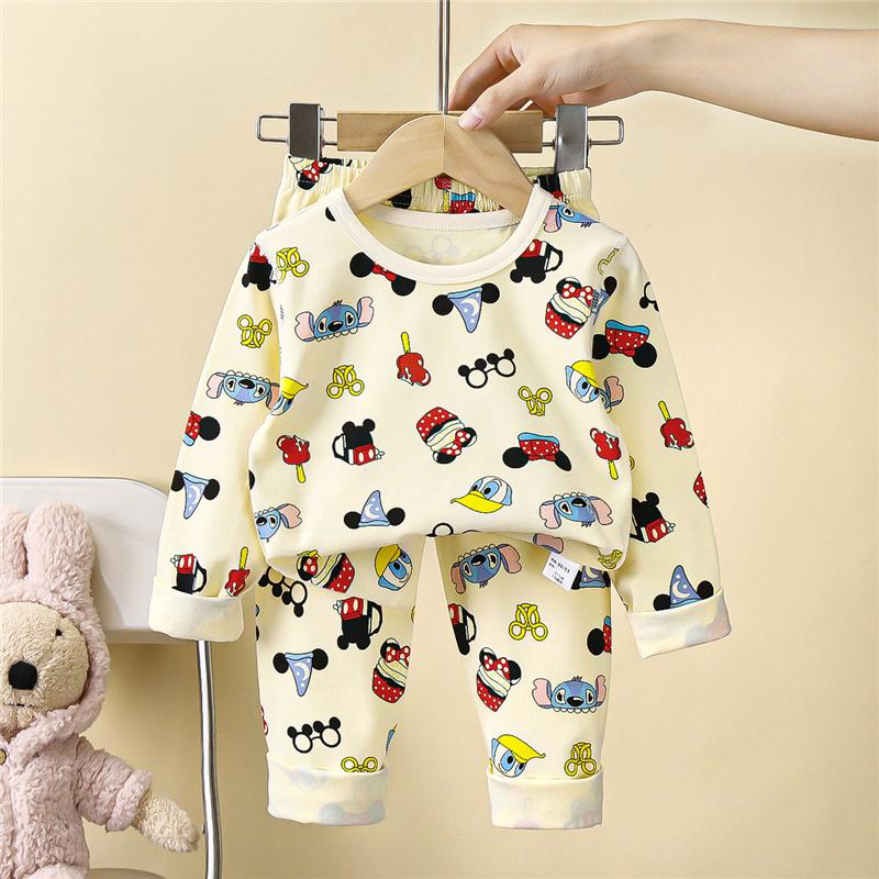 Kids Underwear Set Cotton Thermal Pajamas Boys Girls Stretchy LYCRA Long Sleeve Top Pants Homewear Sleepwear