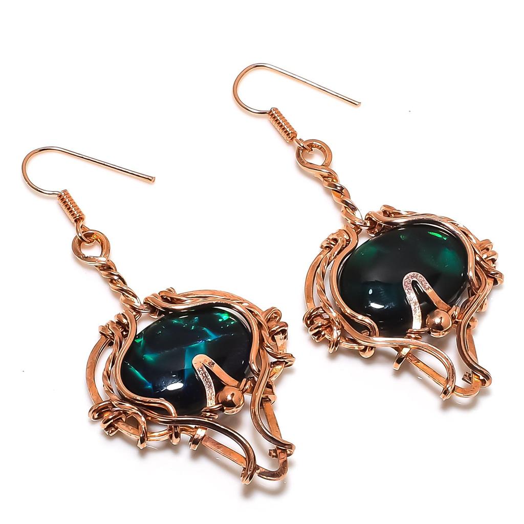 Dico Glass Earrings Gemstone Jewelry, 999 Copper Wire Wrapped Earrings, Handmade Beautiful Jewelry Earrings