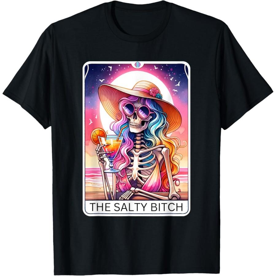 The Salty Bitch Funny Flamingo Skeleton Tarot Card T-Shirt XXXXXL чёрный