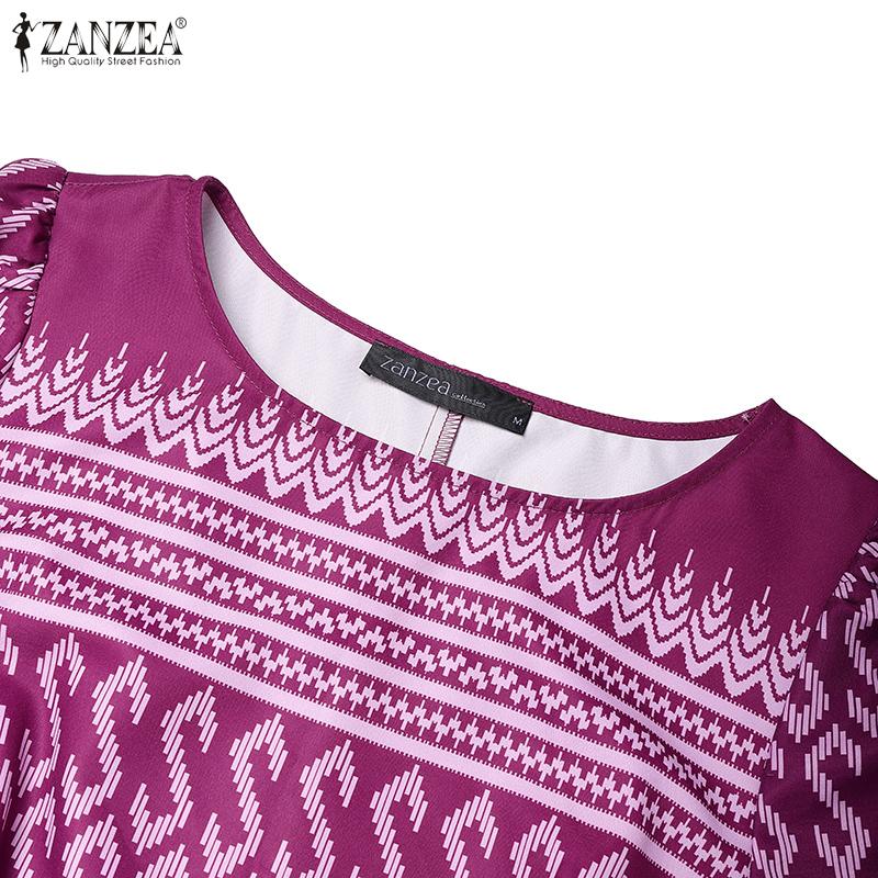 ZANZEA Women Casual Round Neck Summer Short Sleeve Print Dress