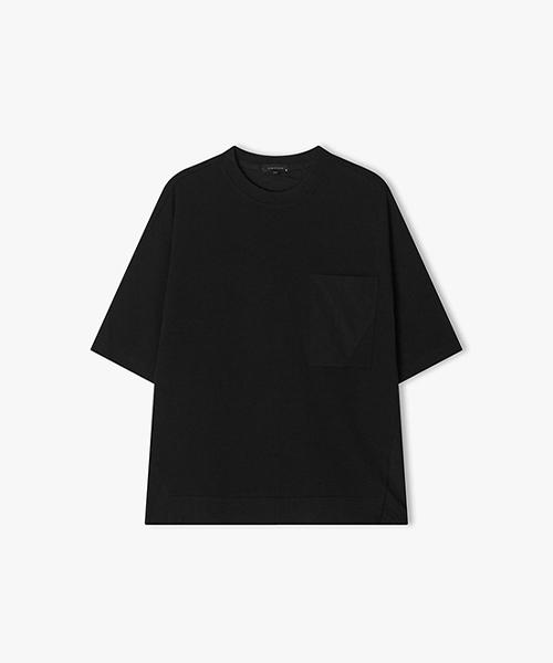 River Classy [25Ss] Llm41536 Black Woven Mix Half T-Shirt 100