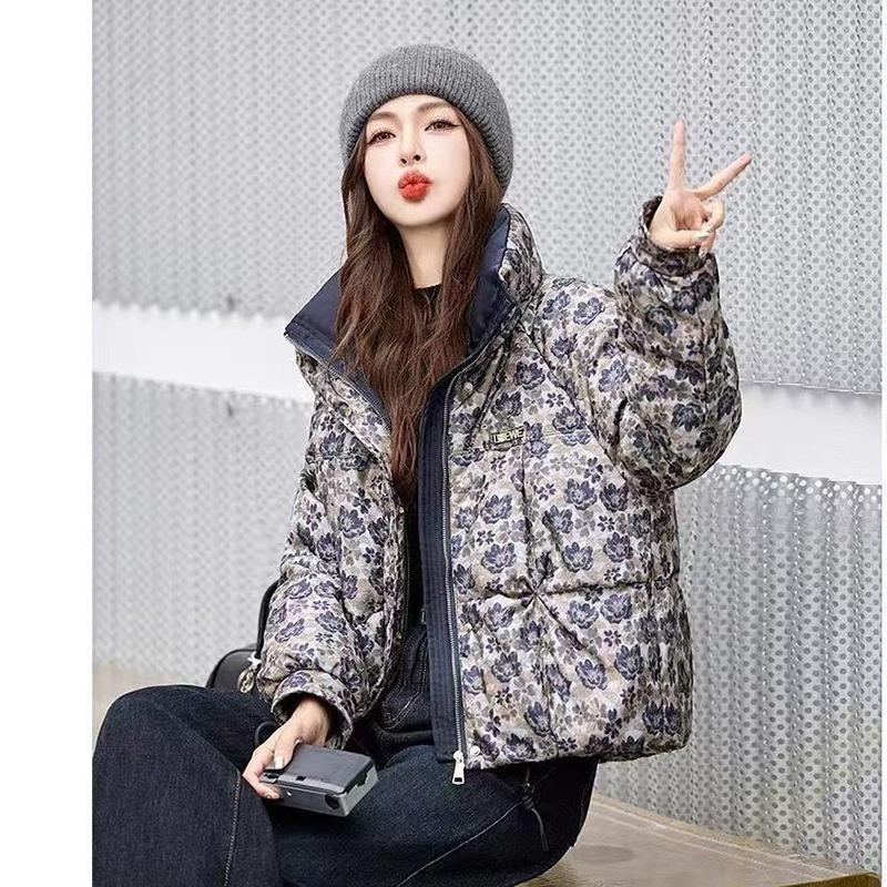 European printed thickened short down cotton clothes women's clothing winter large size slim temperament age-reducing cotton clothes jacket