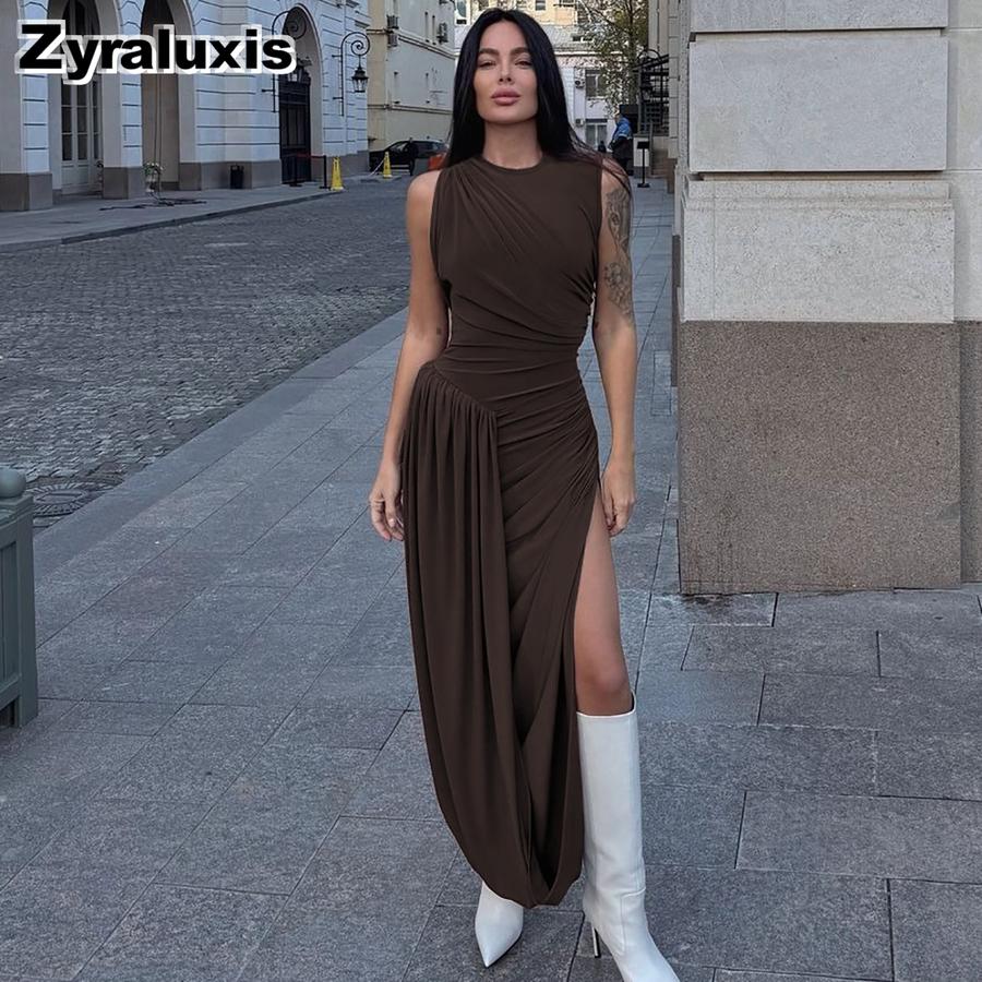 Women's Summer New Fashion Personality Tiered Ruffles Slim Fit Crew Neck Sleeveless Dress