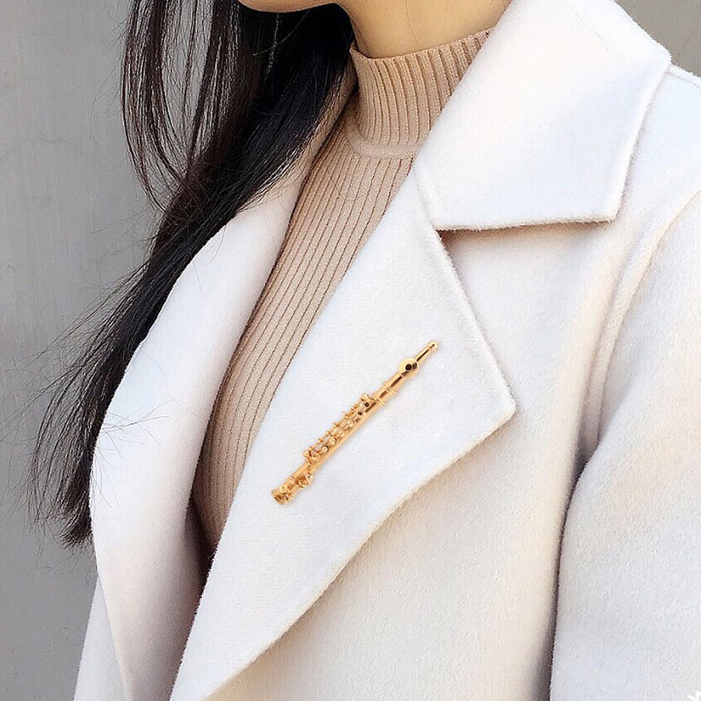 Flötenförmige Musikinstrument Broschen Pin Zubehör für Geschenksammlung(Gold)