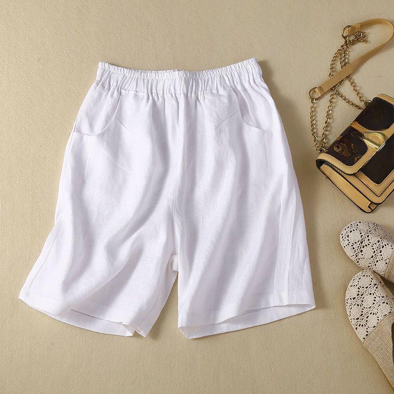 

Льняные шорты с пятью точками, женские летние свободные шорты с высокой талией, спортивные повседневные брюки XXXL белый