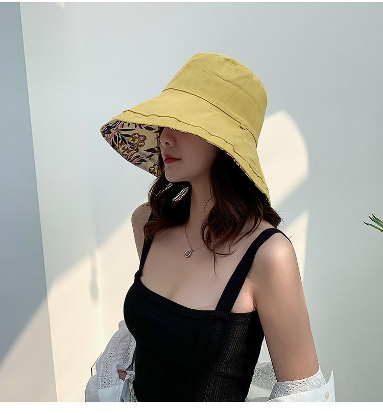 Sonnenhut für Damen im Frühling und Sommer, großer künstlerischer doppelseitiger Glockenhut, vielseitiger Reise-Fischerhut