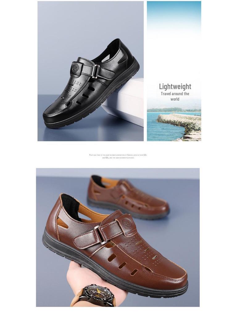 Pánské všestranné nízké prodyšné ležérní sandály TEMU s měkkou koženou podrážkou