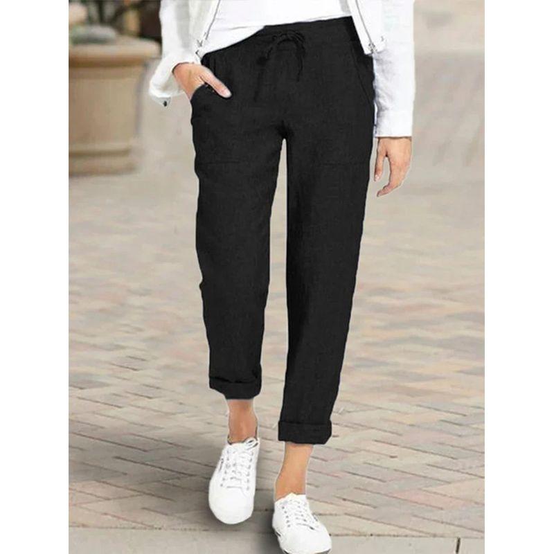 

European Station Foreign Trade Drawstring High Waist Ankle-Length Pants Artsy Black 2XL