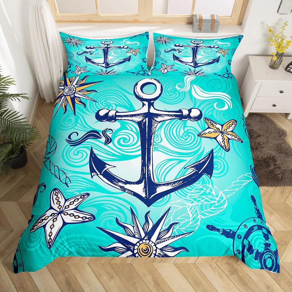 Compass Print Comforter Cover For Children Kids Boys Girl Bedding Set Vinatge World Duvet Cover Ocean Room Decor Queen Full Size