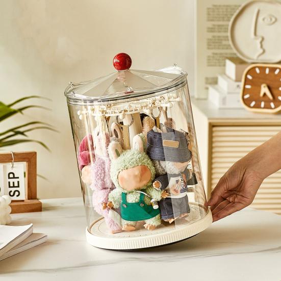 Clear Display Stand Plush Doll Storage Box with Lid 360-Degree Rotating Transparent Design Stackable Dolls Figures Display Case