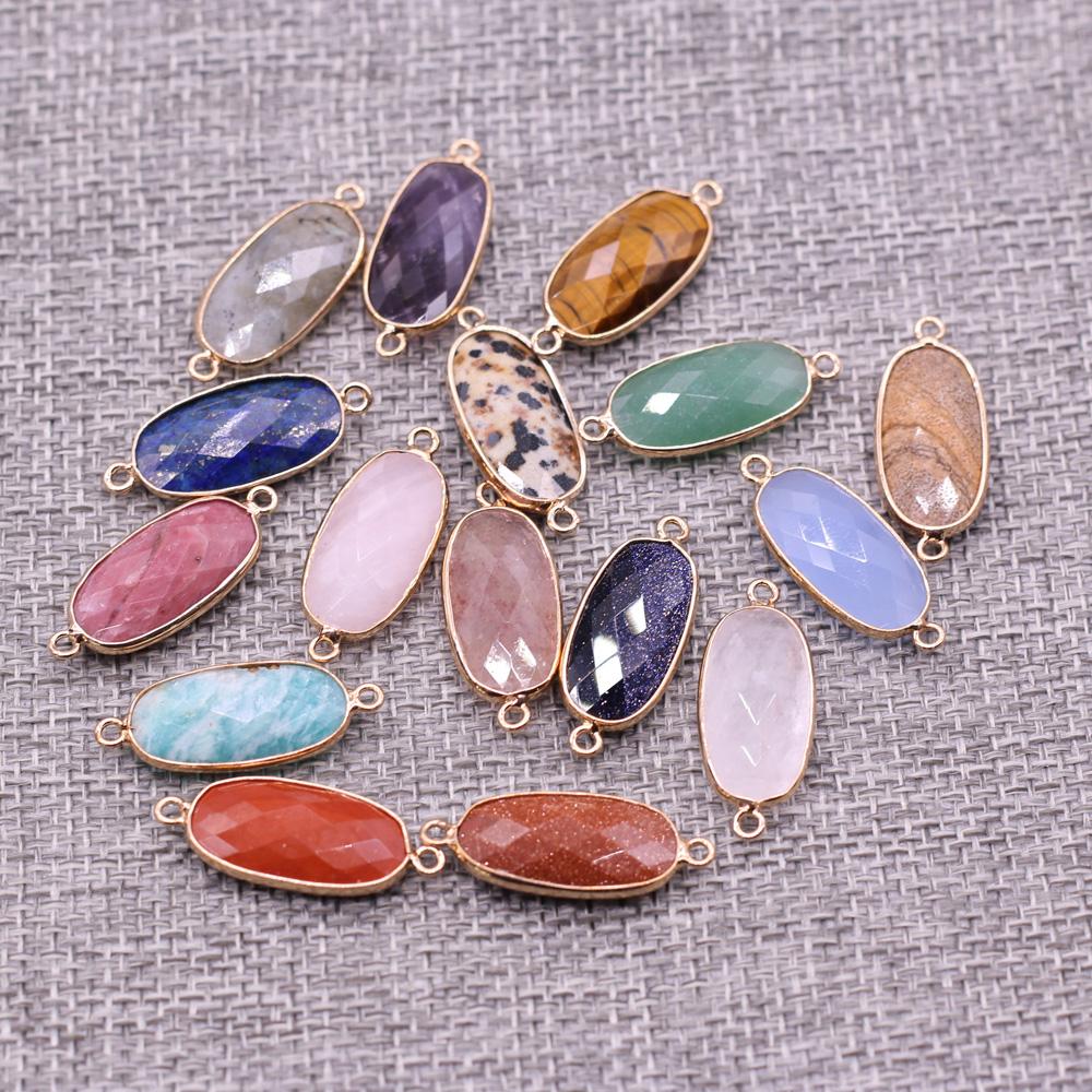 1Pc Reiki Healing Crystal Connector, Energy Natural Stone Oval Quartz Agate Amethyst Gemstone Pendant Charms Connectors for DIY Jewelry Making Craft