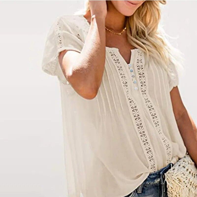 

Женская повседневная рубашка с v-образным вырезом и короткими рукавами