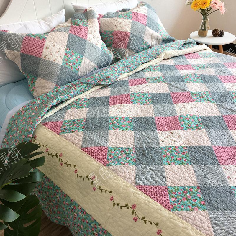 1PC/3PCS Printed Bedspread Queen Size Floral Cotton Quilt Bedding Set, Lightweight Summer Quilted Blanket for Bed Comforter