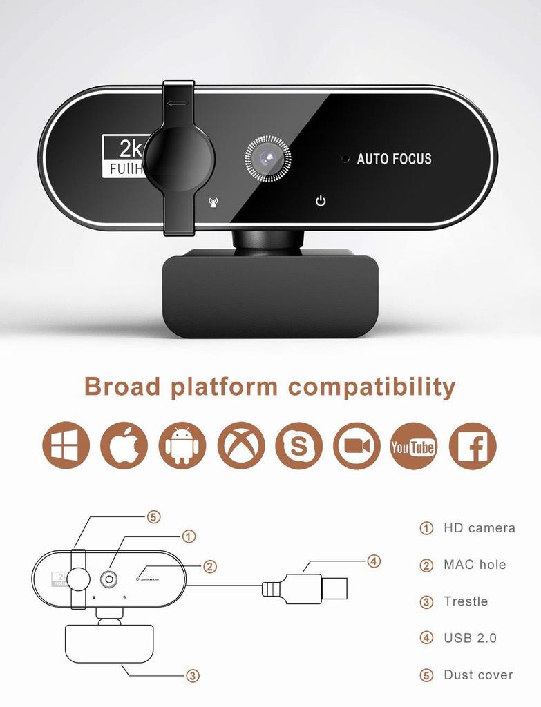 B19 4K HD USB Computer Camera for Online Classes, Meetings, and Live Streaming