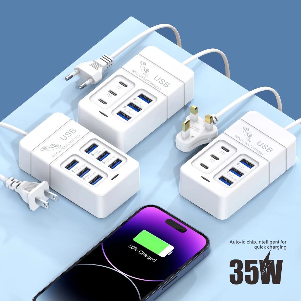 1PC Multi Port USB Charger, Fast Charging, Fast Wall Charger, USB Hub Adapter, European Standard Plug for Mobile Phones