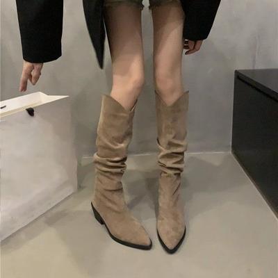 2025 Summer and Autumn High Boots Women's Boots Small Boots French Retro Brown Stacking Boots Cowboy Boots