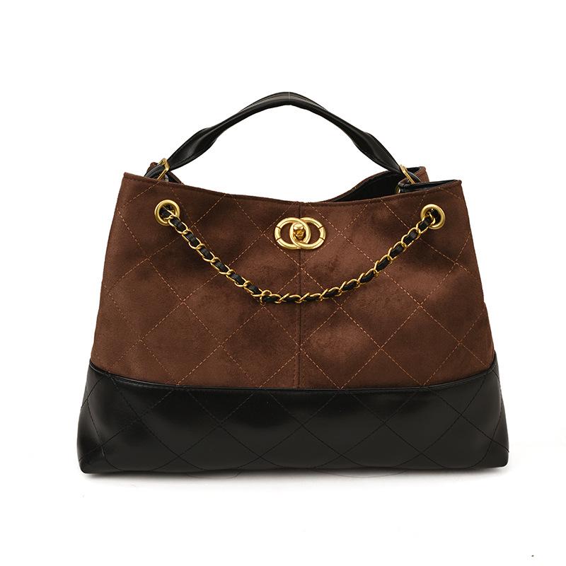 Vintage Suede Tote with Diamond Chain - Large Capacity, Small Fragrance Style, Frosted Finish