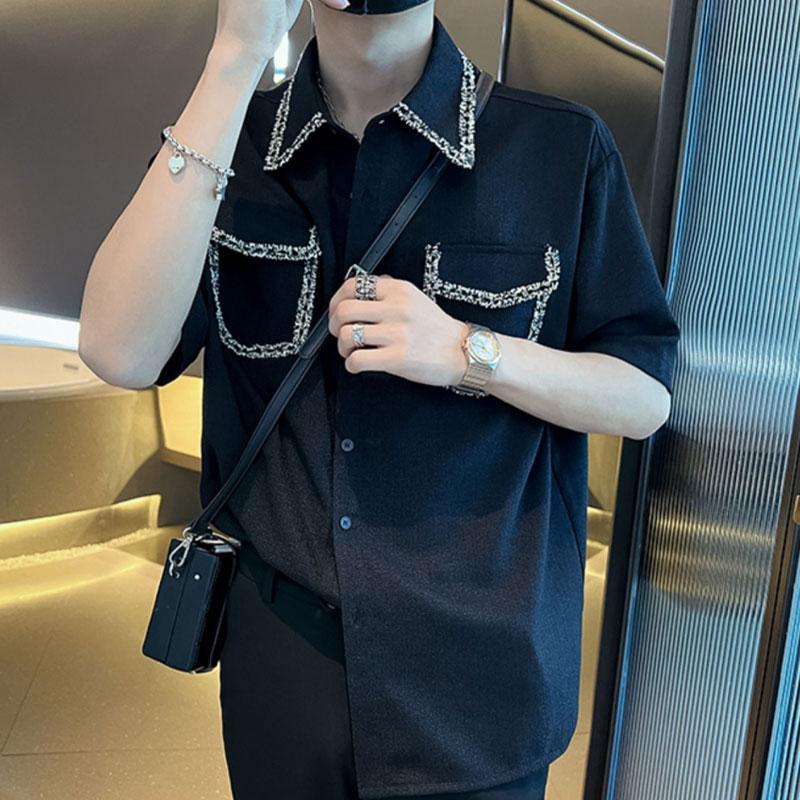 Fashion Spliced Polo-Neck Shirts Men's Clothing Casual Short Sleeve Summer New Basic Solid Color Korean Single-breasted Shirts