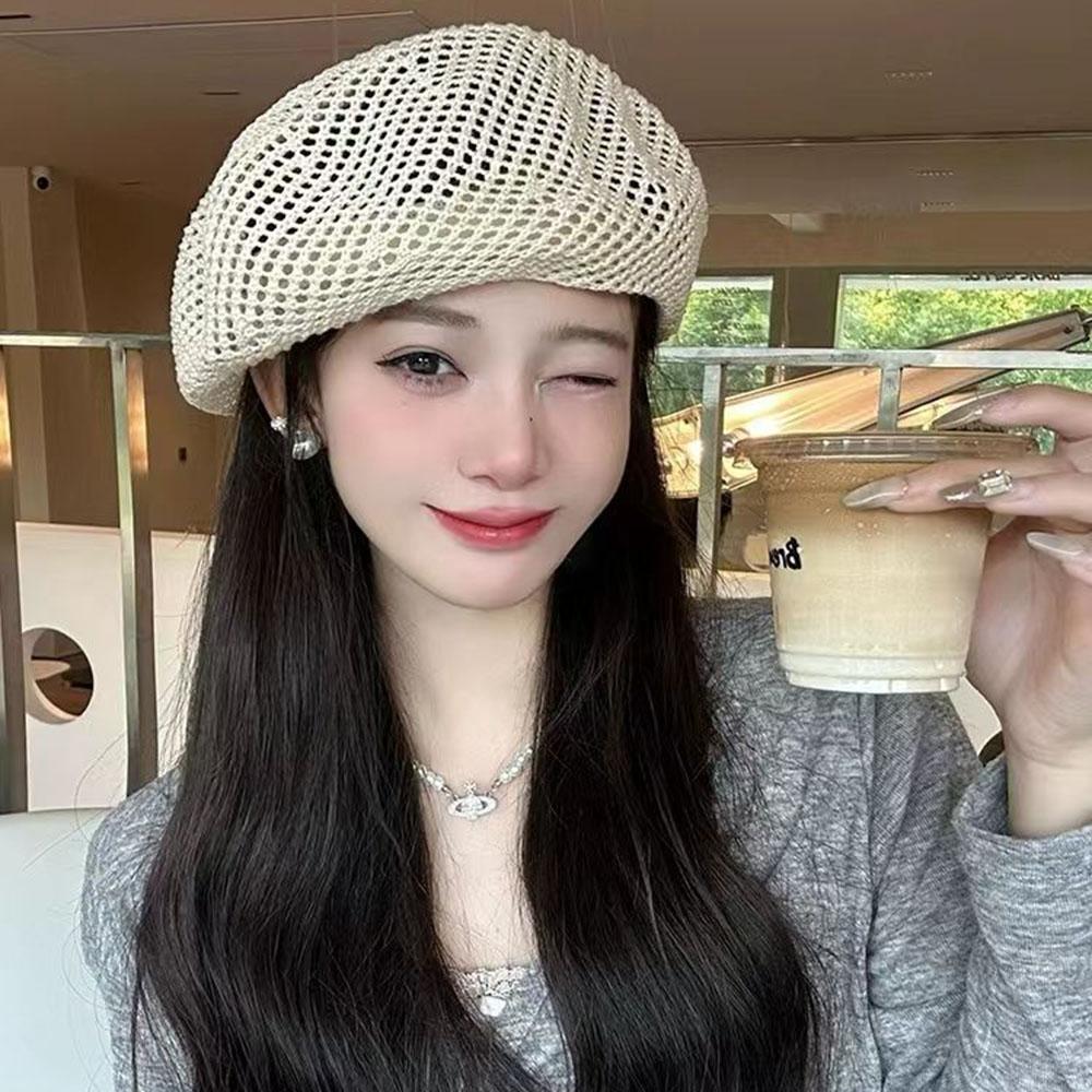 Japanese Style Hollow-Out Beret Hat Summer Sunshade Beret Hat Hollow Breathable Artist Painter Hat For Women Bonnets Bonia Cap