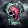 3D Skull Print Flame Skull Graphic Men's T Shirt Fashion Crew Neck Short Sleeve