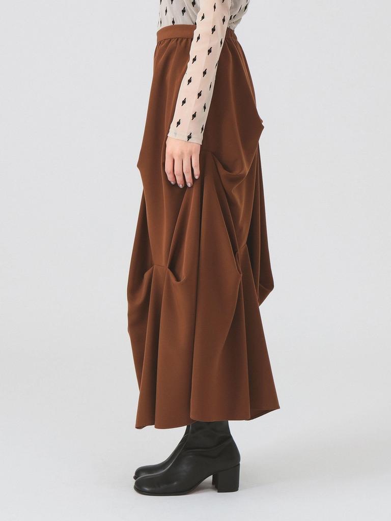 Ray Beams Women's Random Tuck Voluminous Skirt, Brown 1