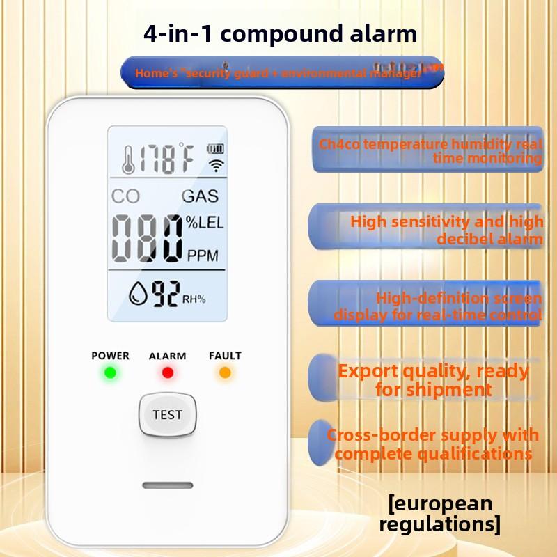 

4 in 1 Gas Alarm Methane Carbon Monoxide Temperature Humidity European Standard American Standard Certification EU Plug