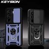KEYSION Nárazuvzdorné pouzdro Armor pro Itel Power 70 s posuvným krytem objektivu fotoaparátu, kroužkem pro ochranu objektivu, stojánkem a zadním krytem telefonu pro Itel Power 70 4G