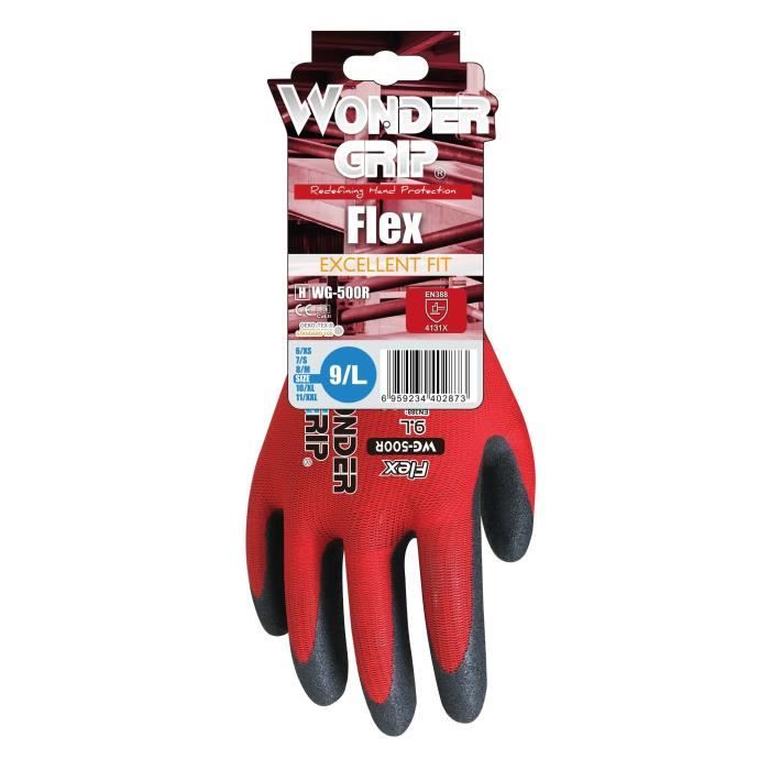 Gants de travail - WONDER GRIP - FLEX WG-500R - Rouge - Main - Doublure en nylon