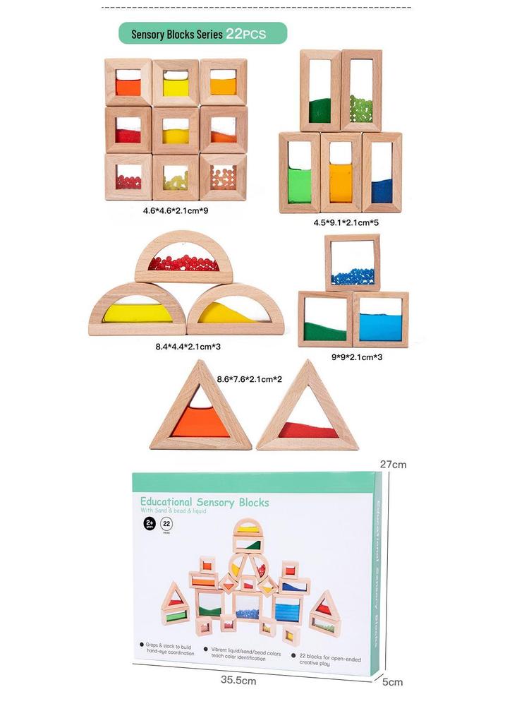 Wooden Rainbow Acrylic Blocks: Interlocking Early Childhood Building Toys