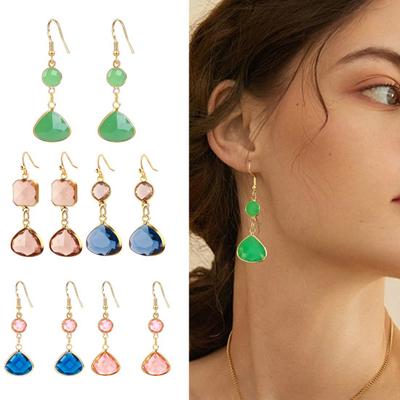 1 Pair Women Earrings Lightweight Handmade Water Drop Earrings with Blue Pink Faux Crystals Jewelry Gift