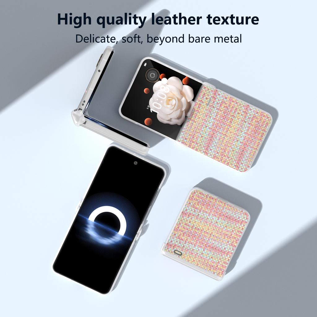 For Honor Magic V Flip 5G Case Matte Edge Plaid Texture Hinge Leather+PC Phone Cover