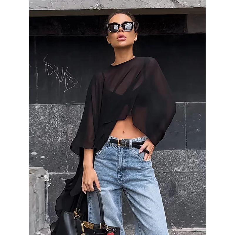 

Европейская и американская летняя мода Шифоновые свободные рубашки Простая рубашка Шифоновая рубашка свободного кроя White L