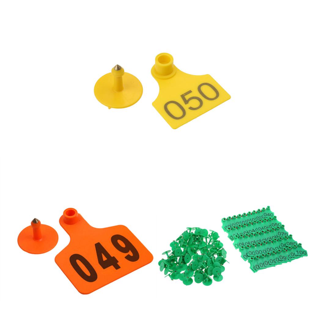 Numbered Plastics Livestock Ear Tags 1-100 Animal Tags Green Yellow Orange Large Identification Tags for Goat Sheep
