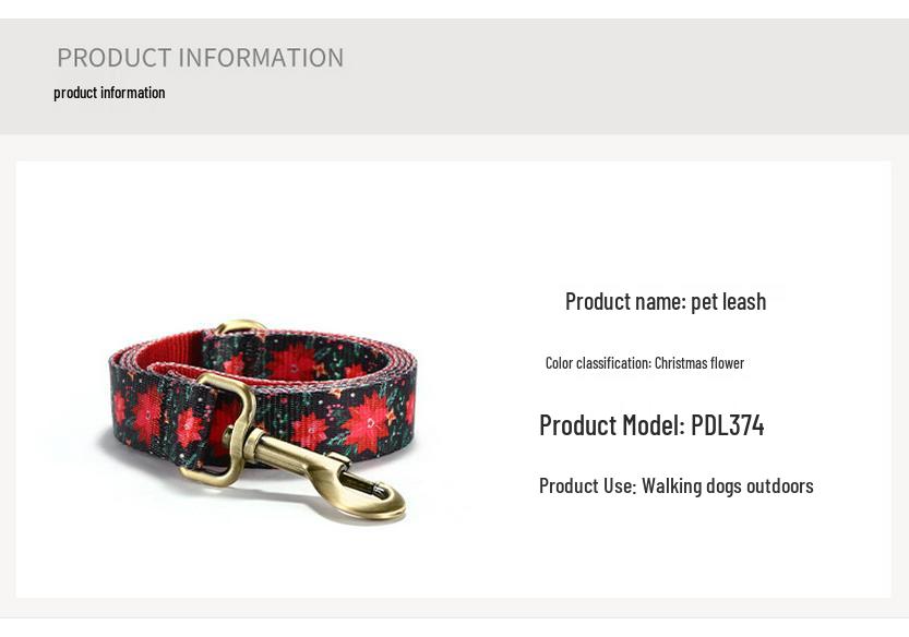 PLATTCO Christmas Flower Dog Leash - Smooth, Comfortable Training Leash (PDL374)