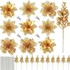 Christmas Handmade Gold & Silver Flower Ornaments with Gold Powder Fruit - Artificial Holiday Decoration Set