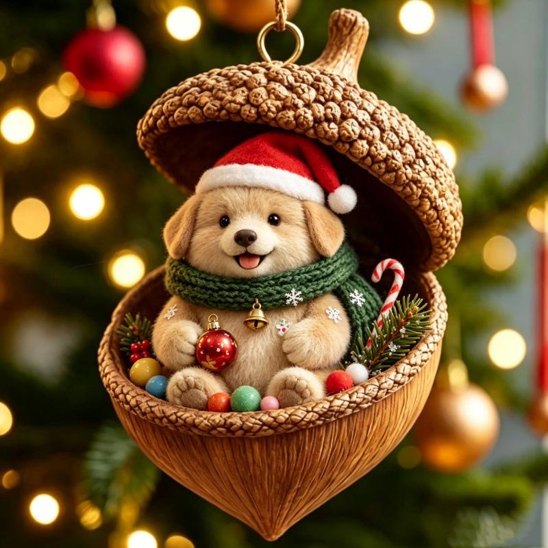 Creative Nut Shell Small Animal Pendants, Christmas Tree Artificial Hedgehog, Puppy, Sheep Ornaments for Festive Decoration
