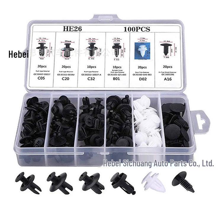 100-Piece Universal Nylon Auto Clips Set: 6 Types for Bumper Retainers