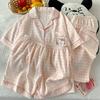 Cute Pink Grid Short-Sleeved Pajamas Women'S Summer Cloud Cotton Three-Piece Set Thin Loungewear