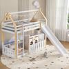 Bunk Bed, Children's Bed, with Fun Slide, Free Space with Fence, Sturdy Slatted Frames and Ladder, Pine + MDF + Plywood, White+Natural, 90x200cm